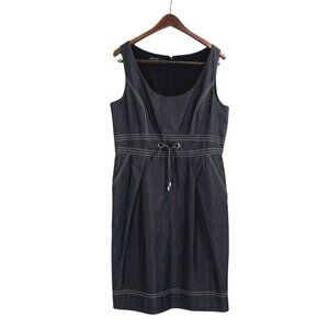 Lafayette 148 New York Womens 12 Denim Sheath Dress Scoop Neck Tie Waist Classic